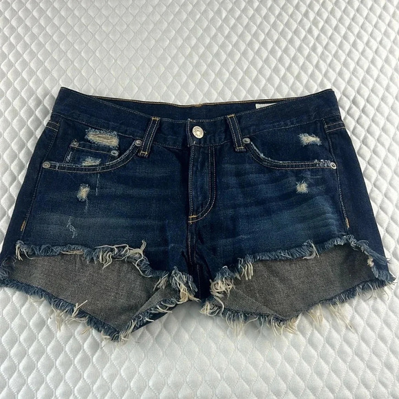 Rag & Bone Doris Cut Off Distressed Denim Shorts Dark Wash Size 24 - Picture 3 of 13